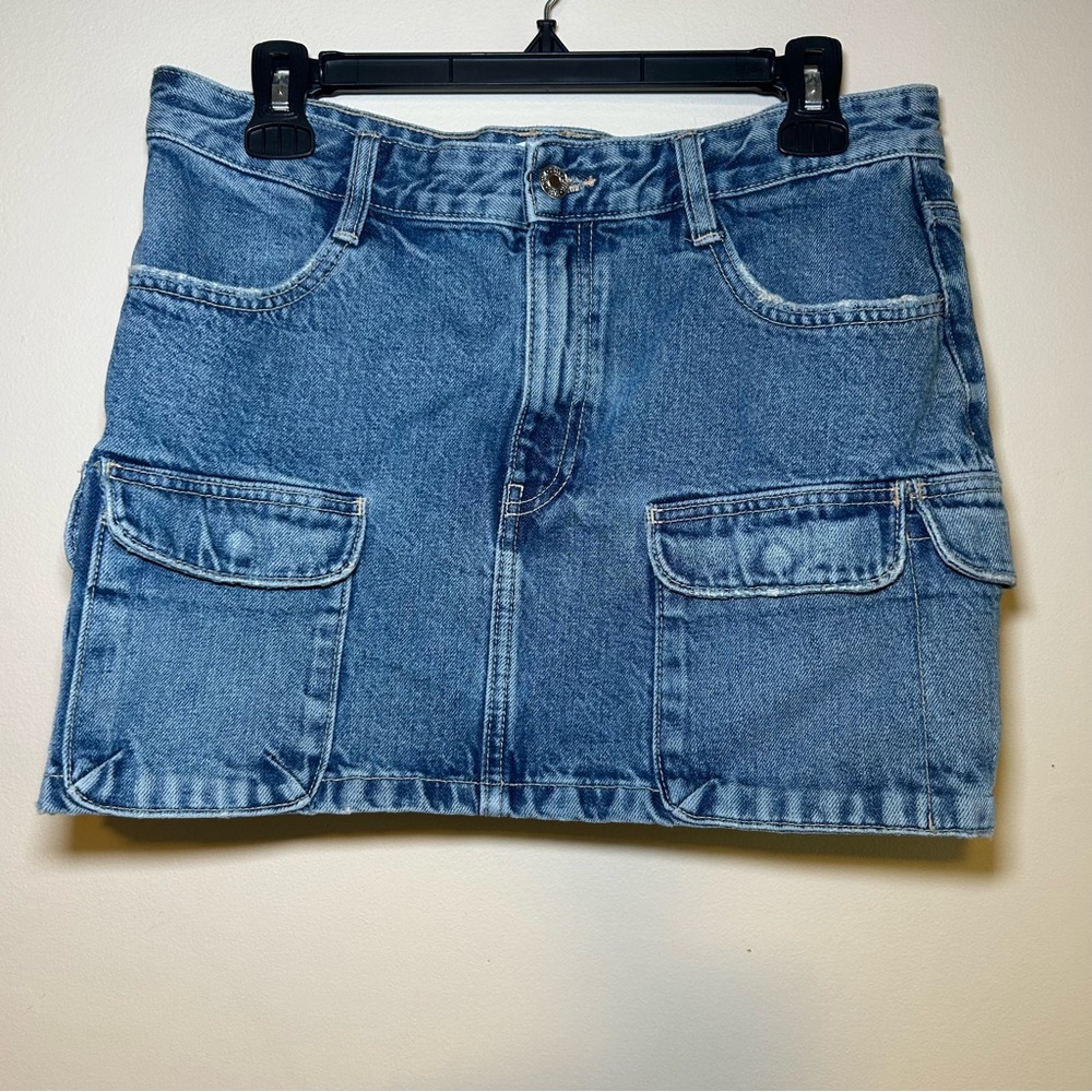Zara Skirt Blue Denim Jean Cargo Pockets Mini Short women’s Large